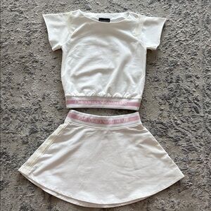 Brand new Emporio Armani Kids White Skirt Set with Pink Accents size 10